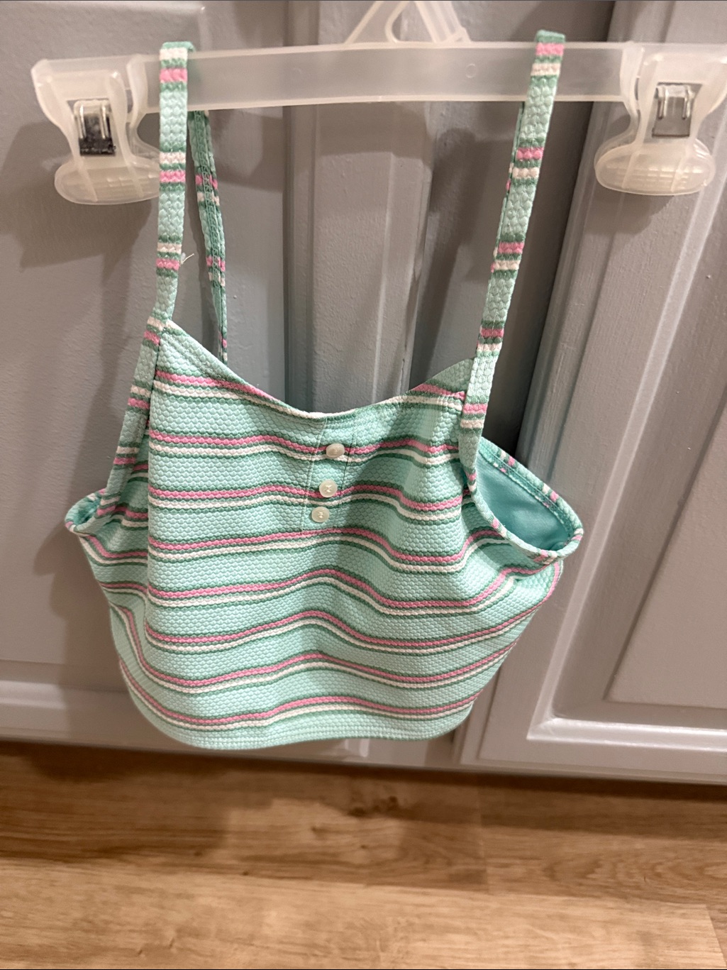 Wonder Nation Mint Green & Pink Striped Bra Top (10-12)